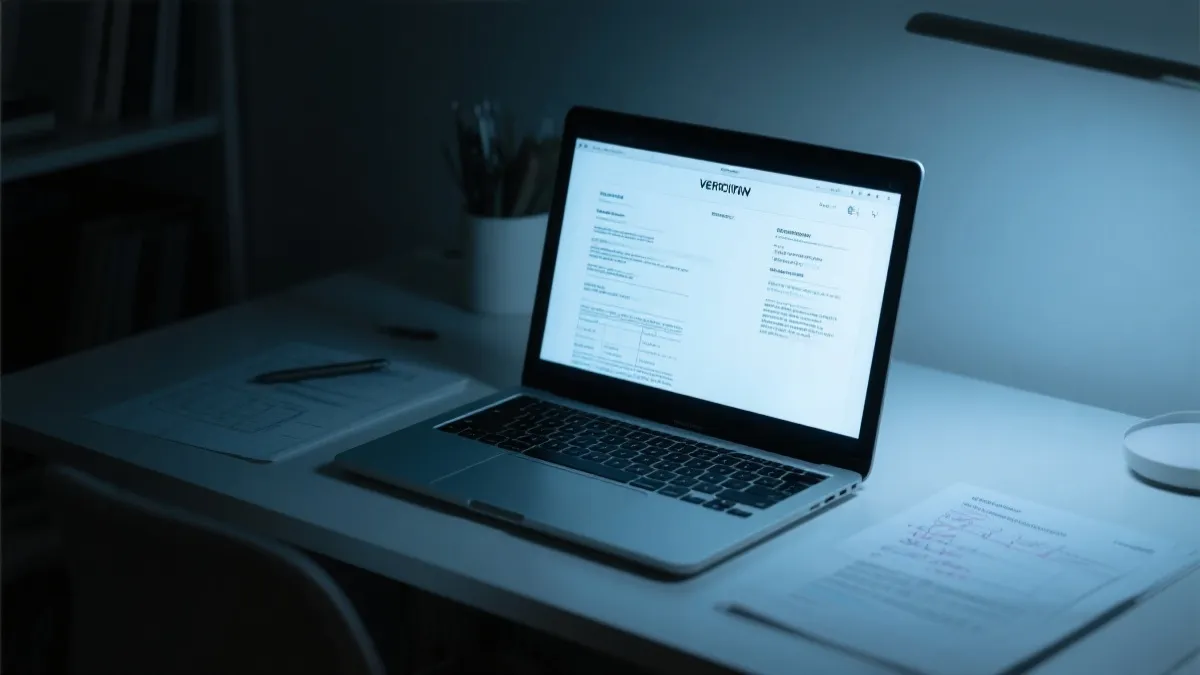 电脑屏幕上的牌照与评价对比检查，夜间台灯氛围